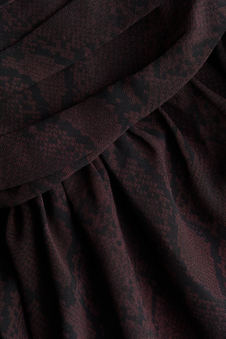 Ruched Chiffon Dress, Alternate, color, Dark brown/patterned