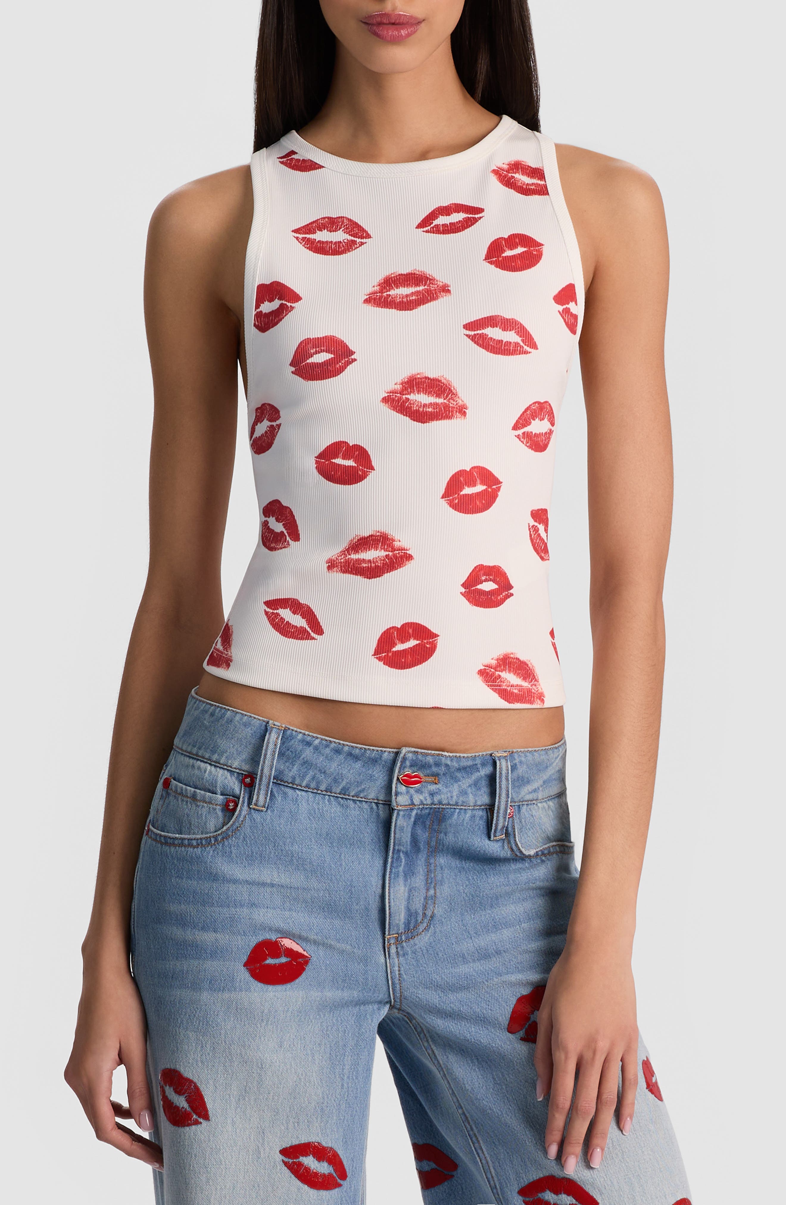 Alice + Olivia Allen Print Rib Tank Top