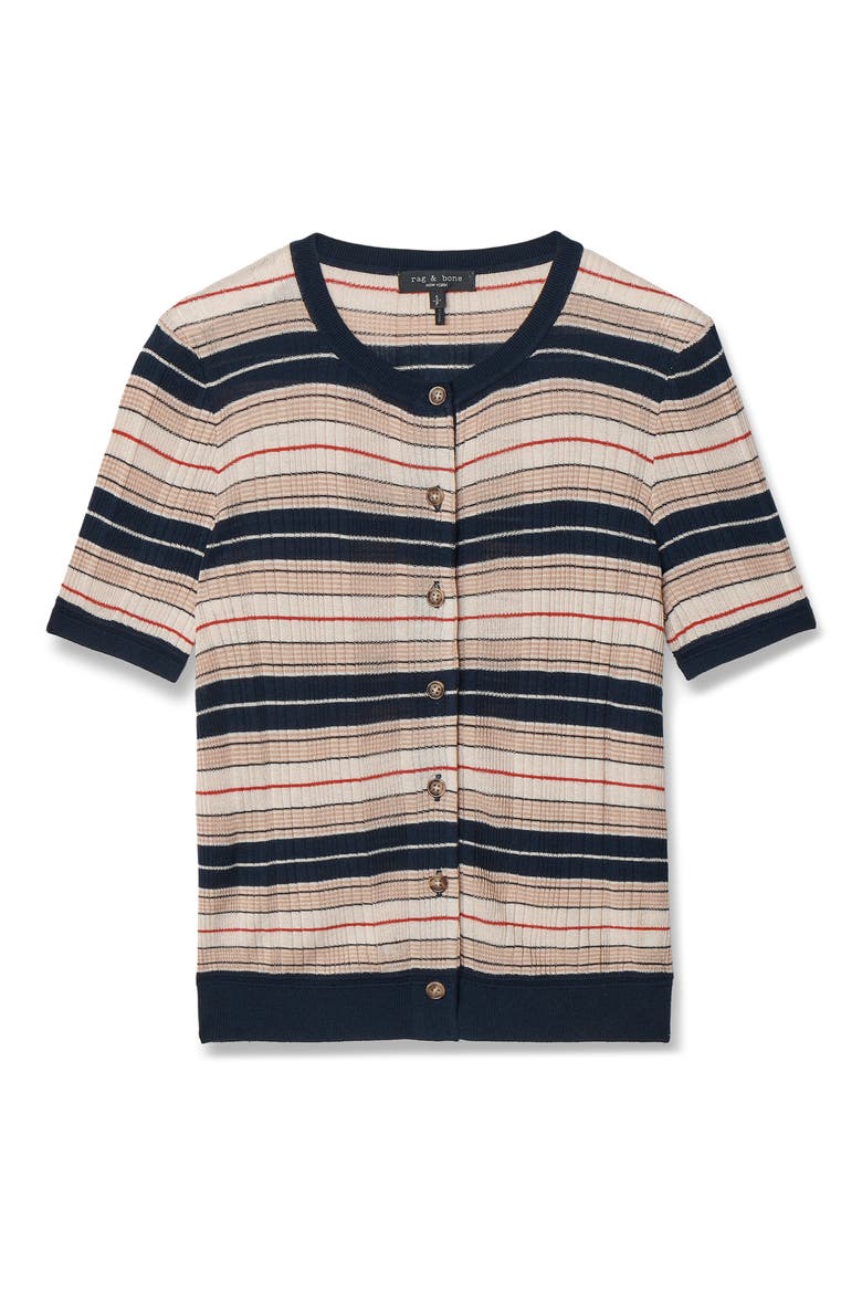 Teresa Silk Blend Striped Cardigan, Alternate, color, NAVY MULTI