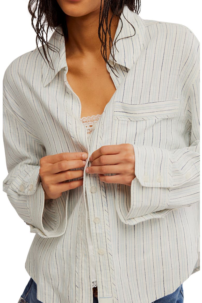 Laurel Linen Blend Button-Up Shirt, Alternate, color, IVORY COMBO