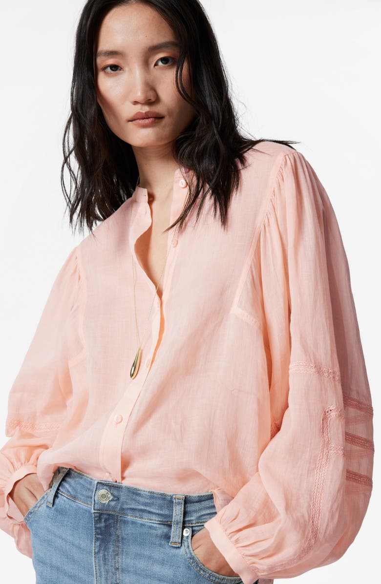 & Other Stories Embroidered Detail Long Sleeve Button-Up Shirt, Alternate, color, Orange Light