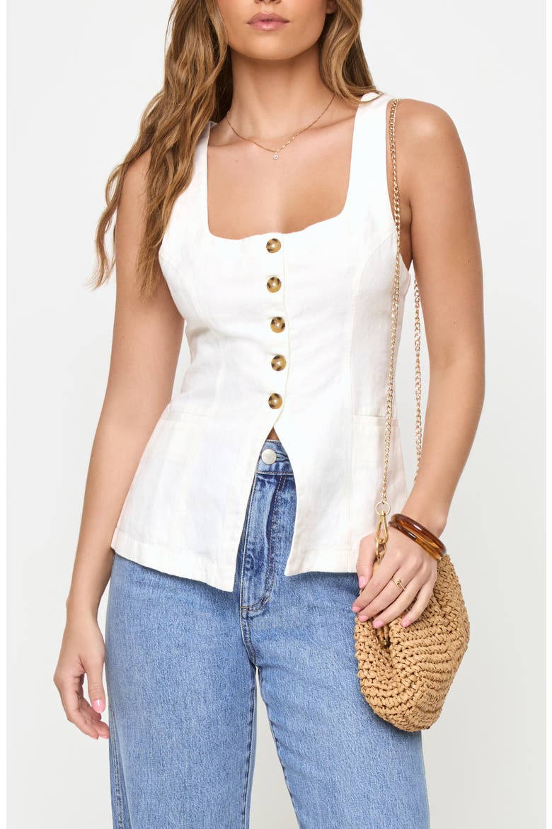 Sofie Linen & Cotton Vest, Main, color, WHITE