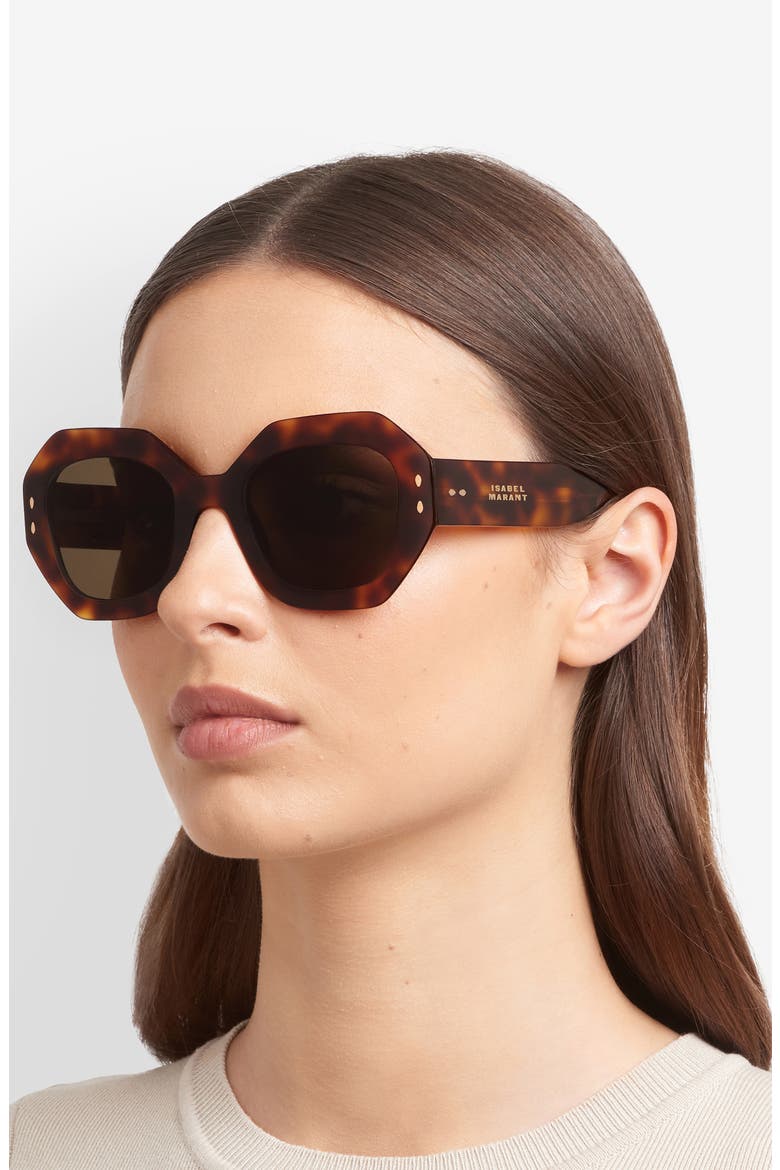 52mm Rectangular Geometric Sunglasses, Alternate, color, BROWN HAVANA/ BROWN