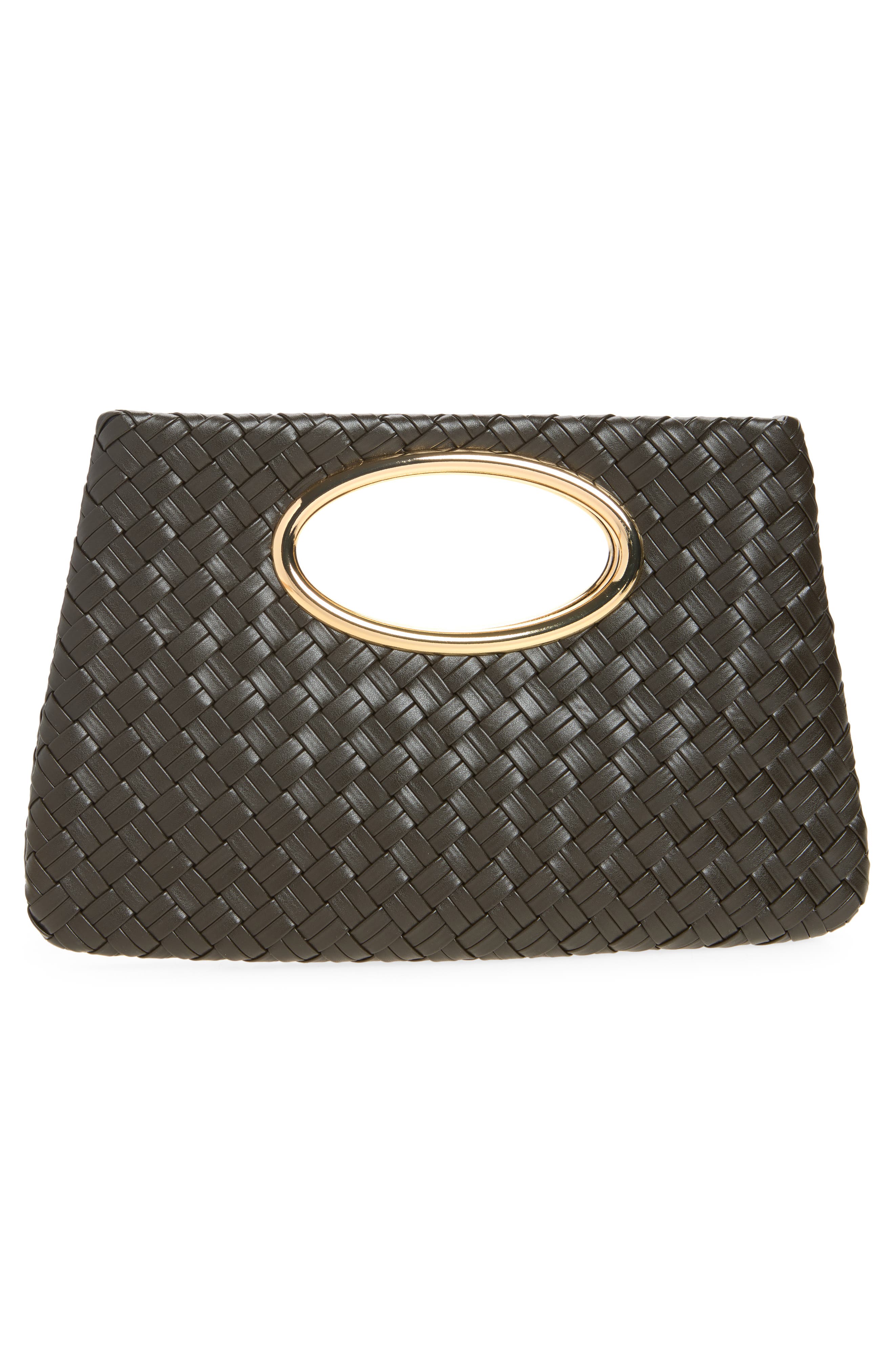 Woven Faux Leather Frame Clutch, Alternate, color, CHOCOLATE