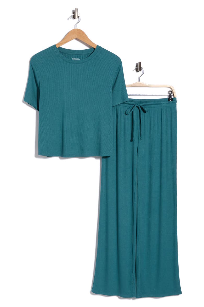 Revival Rib Pajamas, Alternate, color, TWILIGHT TEAL