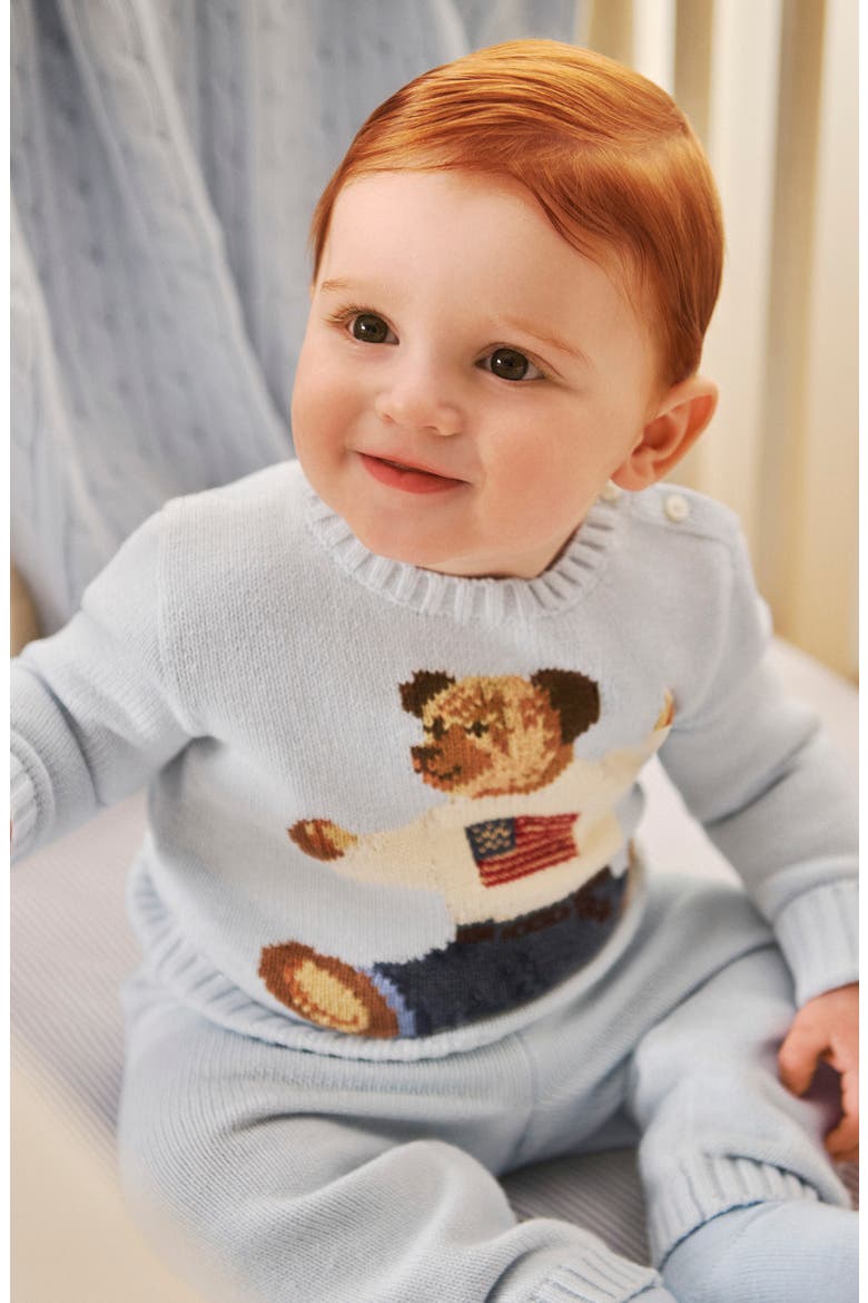 Kids' Polo Bear Cotton Sweater & Pants Set, Alternate, color, PEARL BLUE