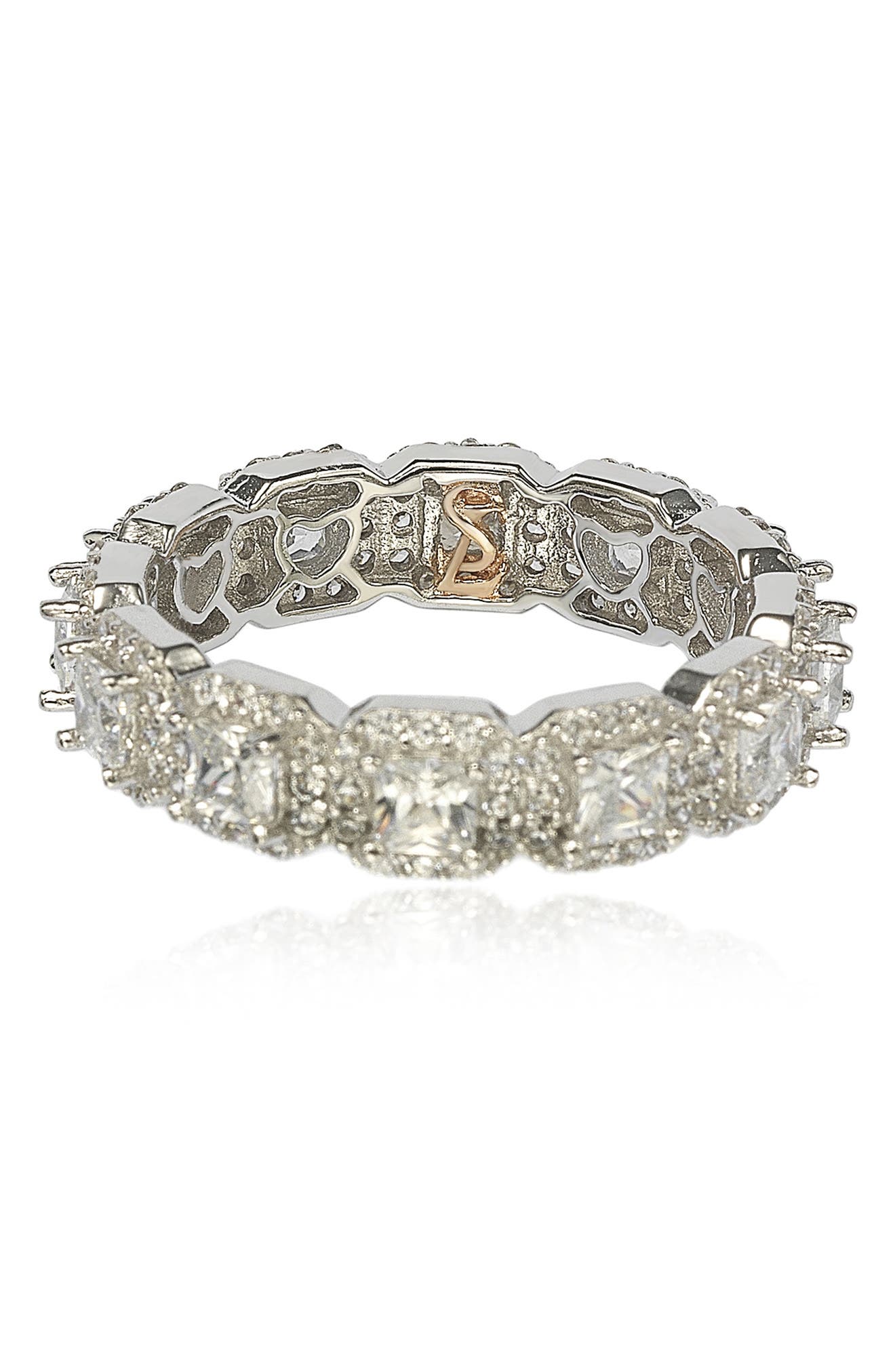 SUZY LEVIAN Sterling Silver Asscher Cut White CZ Band Ring