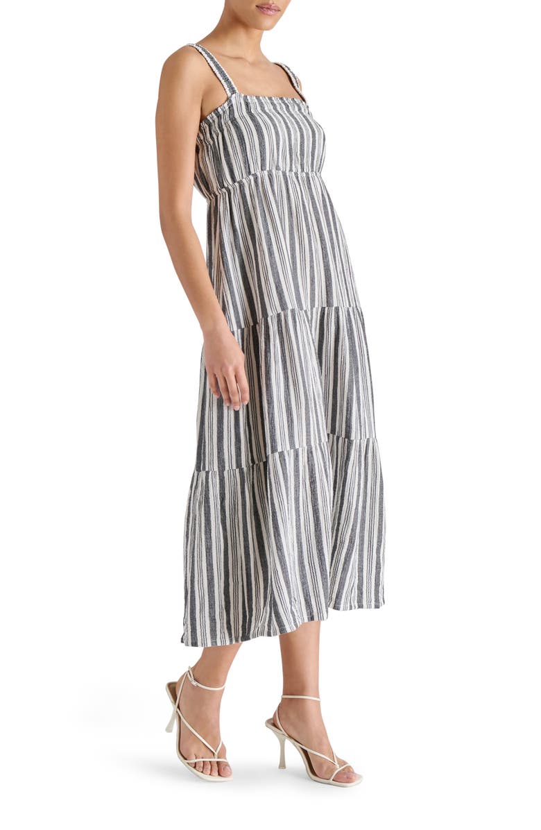 Steve Madden Alissa Stripe Tiered Cotton Gauze Midi Sundress, Alternate, color, Black/ White Stripe