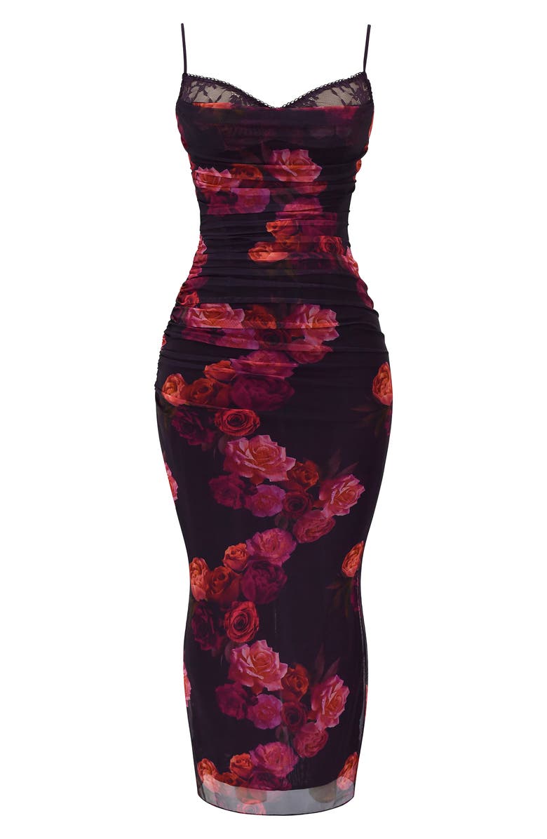 HOUSE OF CB Nalini Mesh Corset Cocktail Dress, Alternate, color, Flower Print