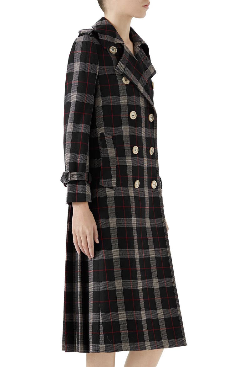 Oversize Check Pleated Back Coat, Alternate, color, INK/ RED/ ROSE BUD