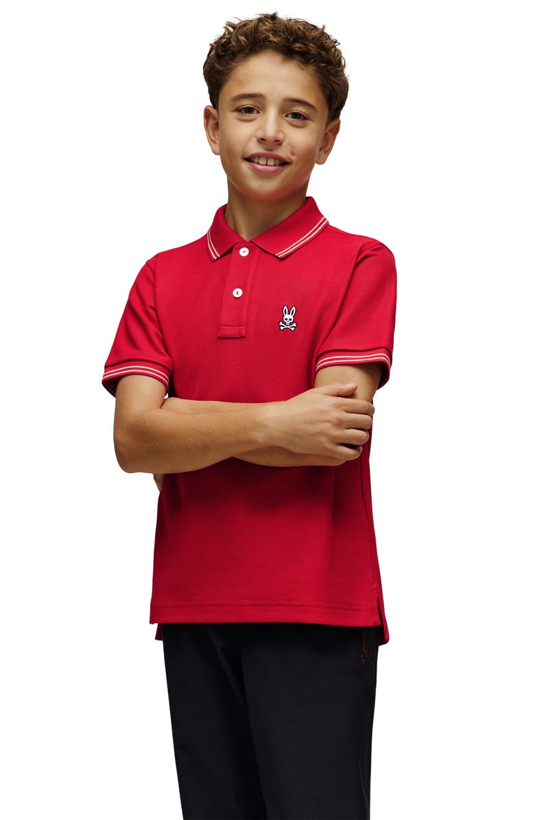 Psycho Bunny Kids' Logan Bunny Pima Cotton Piqué Polo, Alternate, color, Tango Red