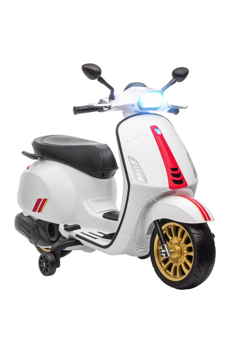 Qaba Vespa 6V Kids Electric Motorcycle with Music, FM Radio, Headlight, Single Button Start, Main, color, White