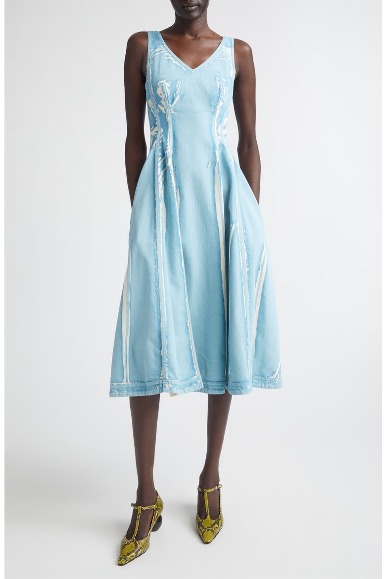 Screenprinted Denim Midi Dress, Main, color, PRB31SKY