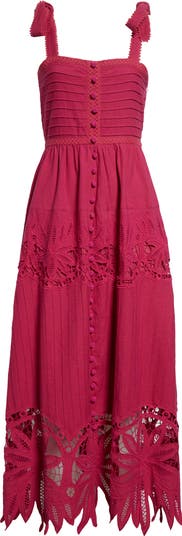 Daisy Lace Detail Cotton & Linen Midi Sundress