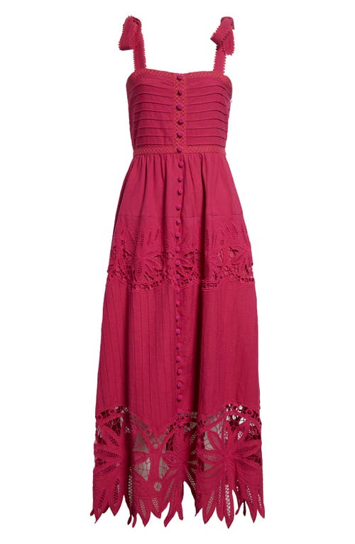 Farm Rio Embroidered Cotton And Linen Midi Dress In Pink