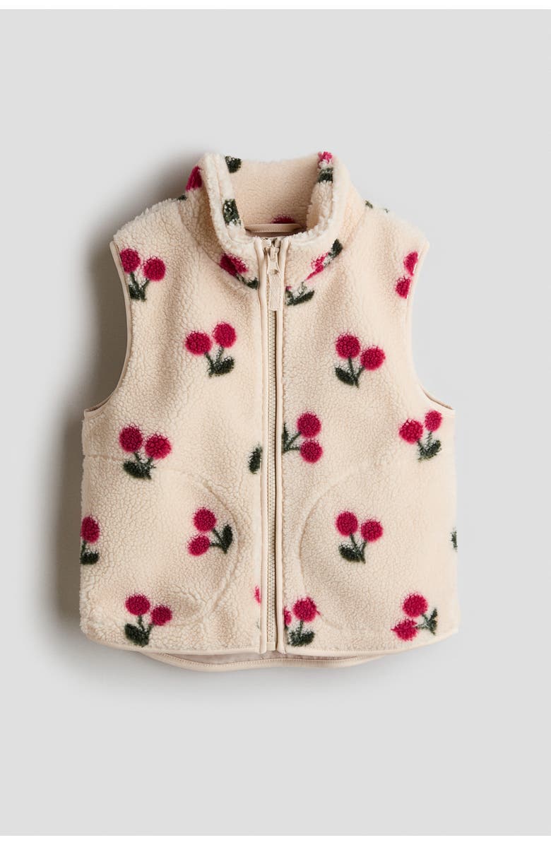 H&M Patterned Teddy Gilet, Main, color, Light Beige/Cherries