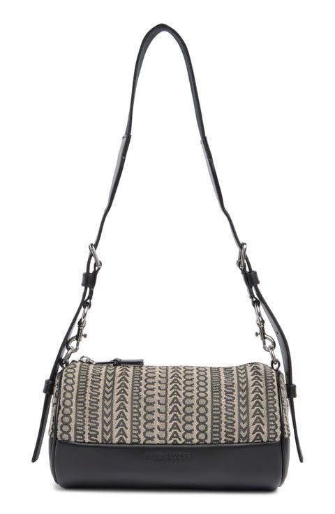 Logo Jacquard & Leather Barrel Shoulder Bag
