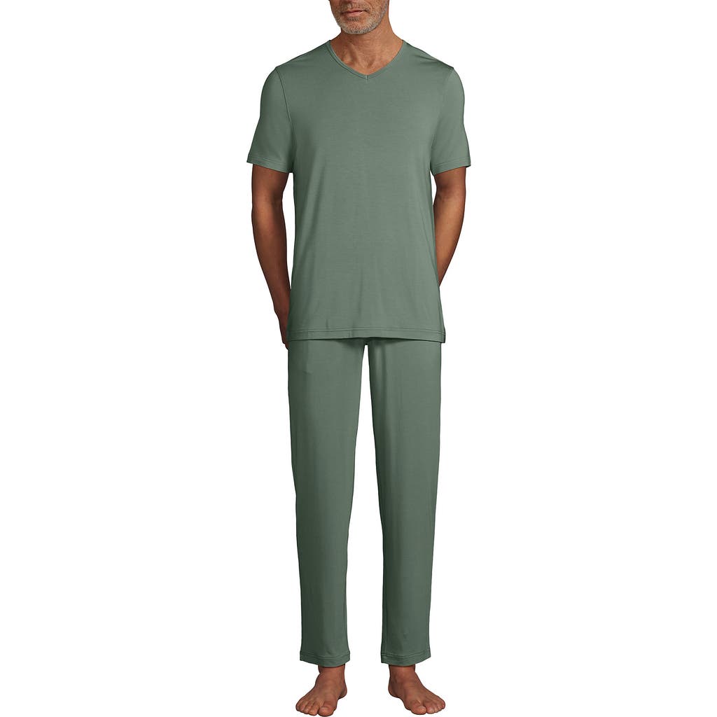 Lands' End Short Sleeve Cooling Knit V-neck Pajama Set In Lily Pad Green