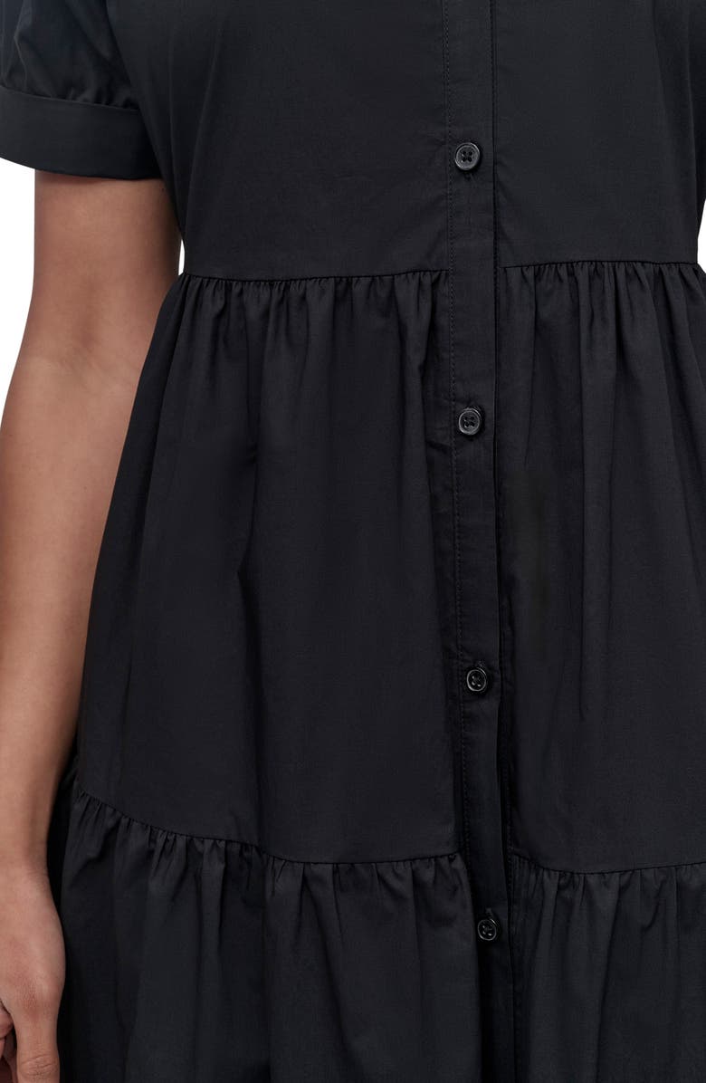 DKNY Jeans Short Sleeve Tiered Cotton Poplin Shirtdress, Alternate, color, Black