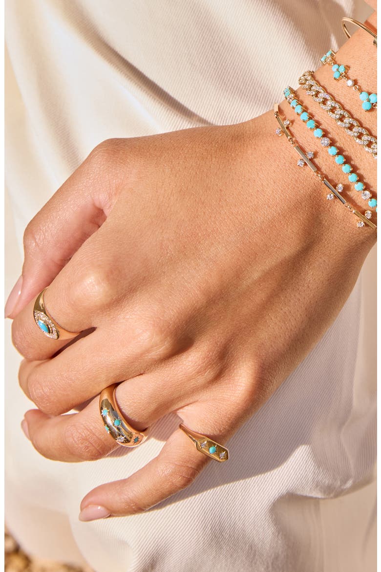 14K Gold Turquoise & Diamond Signet Ring, Alternate, color, 14K YELLOW GOLD / TURQUOISE