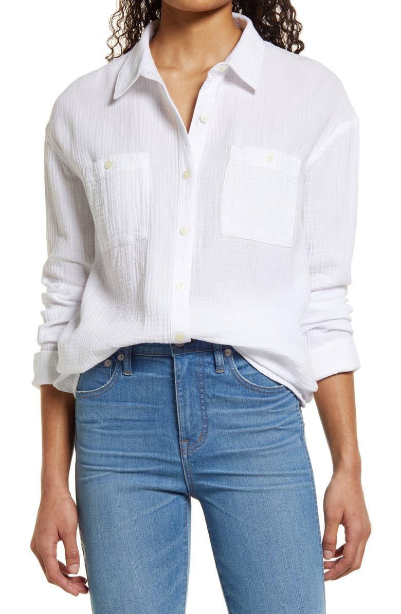 Caslon<sup>®</sup> Long Sleeve Gauze Button-Up Shirt, Main, color,