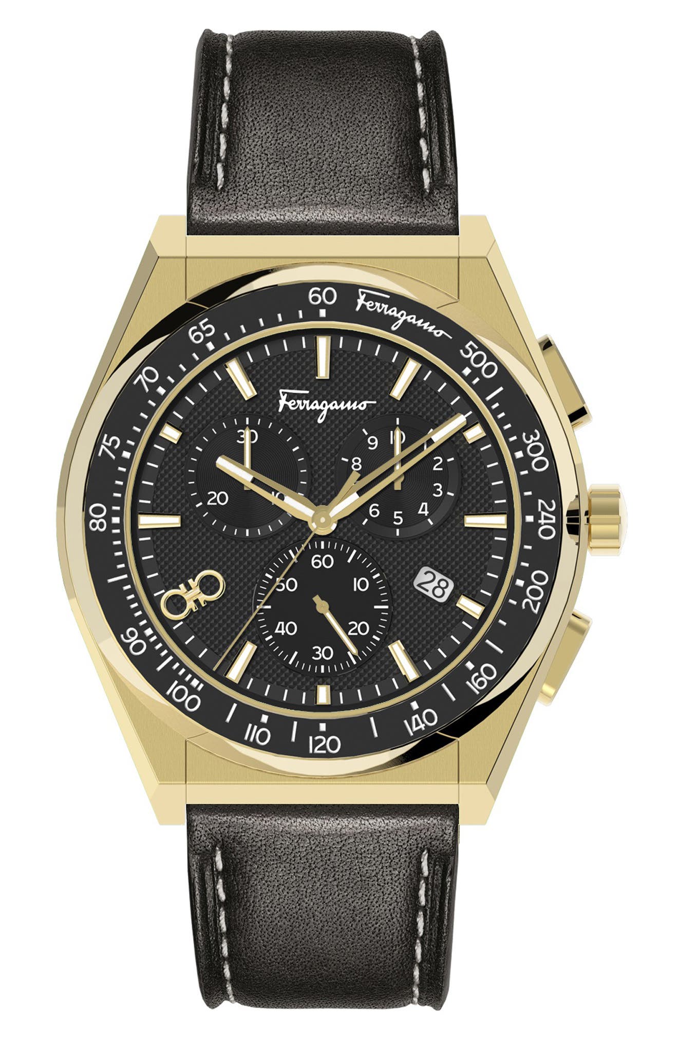 FERRAGAMO Chronograph Sport Leather Strap Watch, 43mm