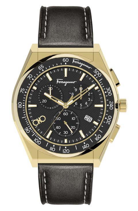 Chronograph Sport Leather Strap Watch, 43mm