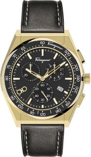 FERRAGAMO Chronograph Sport Leather Strap Watch, 43mm