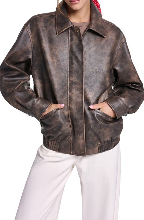 Relaxed Faux Leather Bomber Jacket