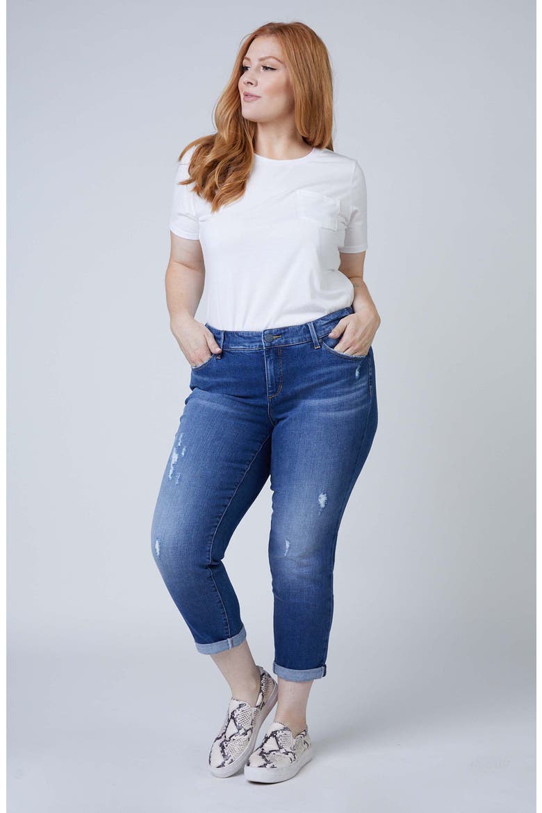 Distressed Roll Cuff Boyfriend Jeans, Alternate, color, LINDA