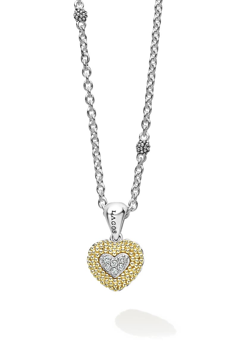 Caviar Luxe Diamond Heart Pendant Necklace, Alternate, color, GOLD