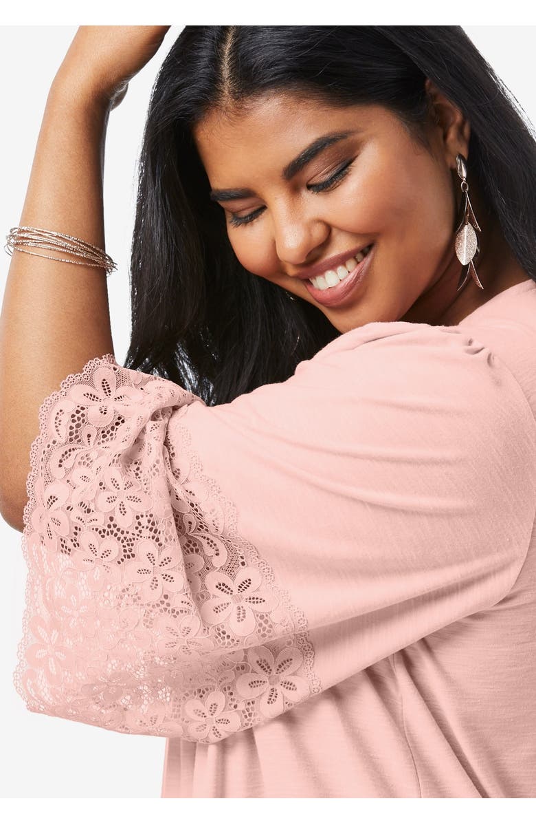 Roaman's Lace-Hem Pintuck Tunic, Alternate, color, Sandy Beige