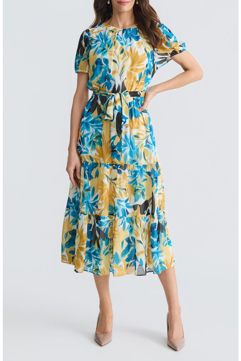 Floral Tiered Midi Dress, Main, color, BUTTERSCOTCH MULTI