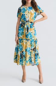 KASPER Floral Tiered Midi Dress