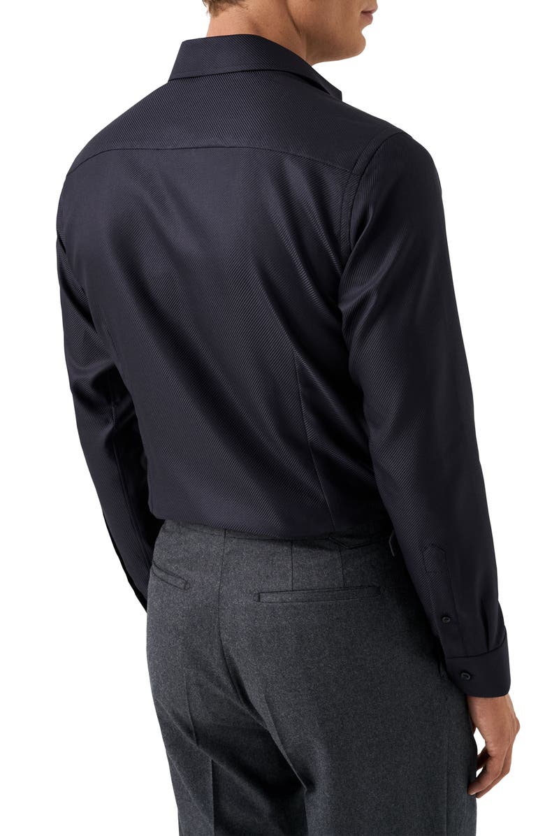 Eton Contemporary Fit Black Diagonal Weave Cotton Dobby Dress Shirt, Alternate, color, Black