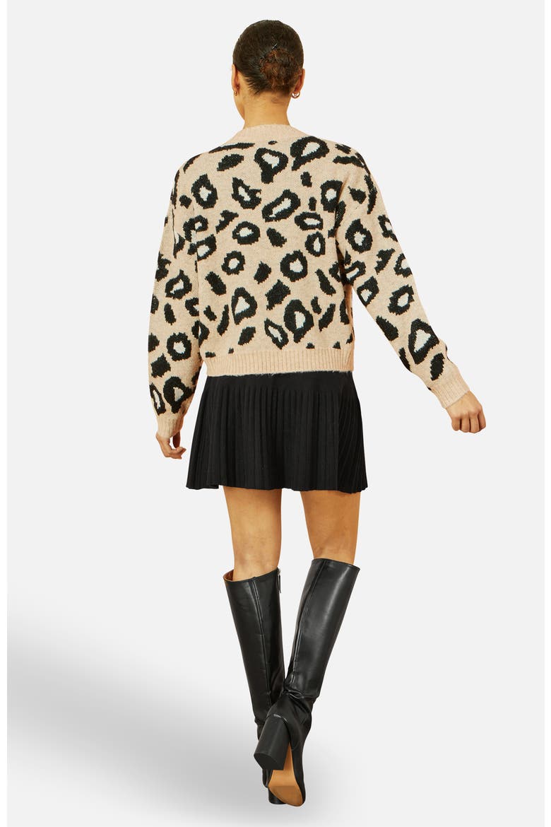 Animal Print Intarsia Tie Front Cardigan, Alternate, color, Beige