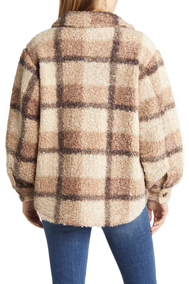 Plaid Teddy Jacket (Nordstrom Exclusive), Alternate, color, BRMU-BROWN MULTI