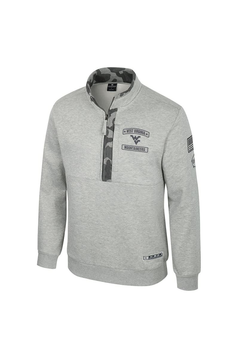 COLOSSEUM Men's Colosseum Heather Gray West Virginia Mountaineers OORAH OHT Military Appreciation Fleece Quarter-Zip Jacket, Alternate, color,