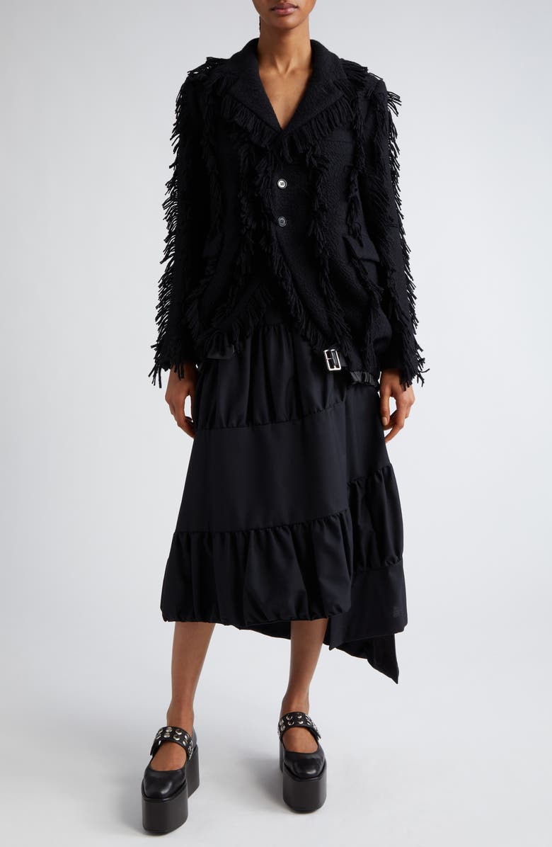 Noir Kei Ninomiya Fringe Trim Wool Blend Coat, Alternate, color,