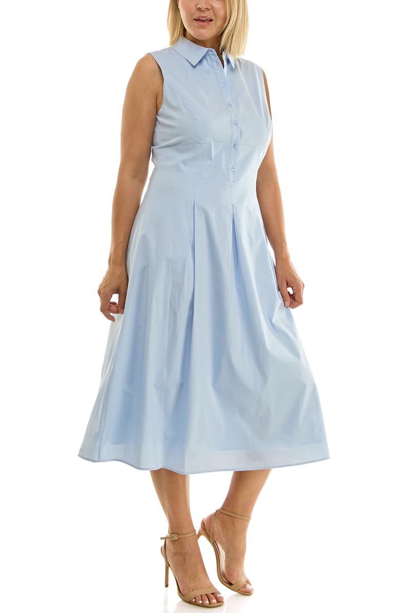 Nicole Miller Sleeveless Poplin Midi Shirtdress, Alternate, color, Blue Aura