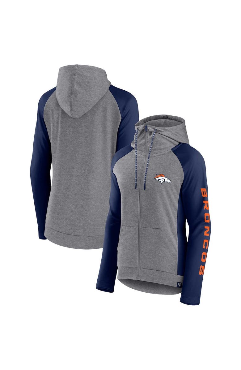 FANATICS Women's Fanatics Branded  Heather Gray/College Navy Denver Broncos Blind Side Lightweight Full-Zip Hoodie, Main, color, Heather Gray