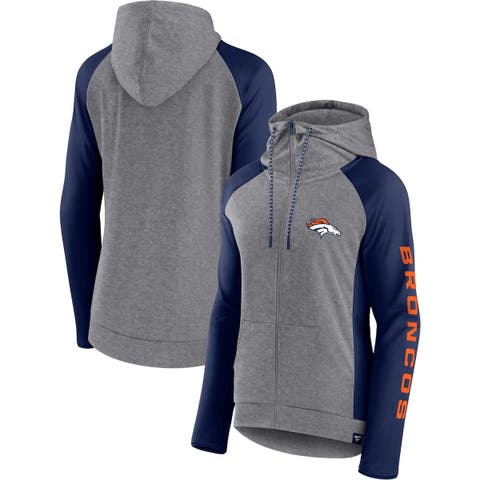 Women's Fanatics Branded  Heather Gray/College Navy Denver Broncos Blind Side Lightweight Full-Zip Hoodie