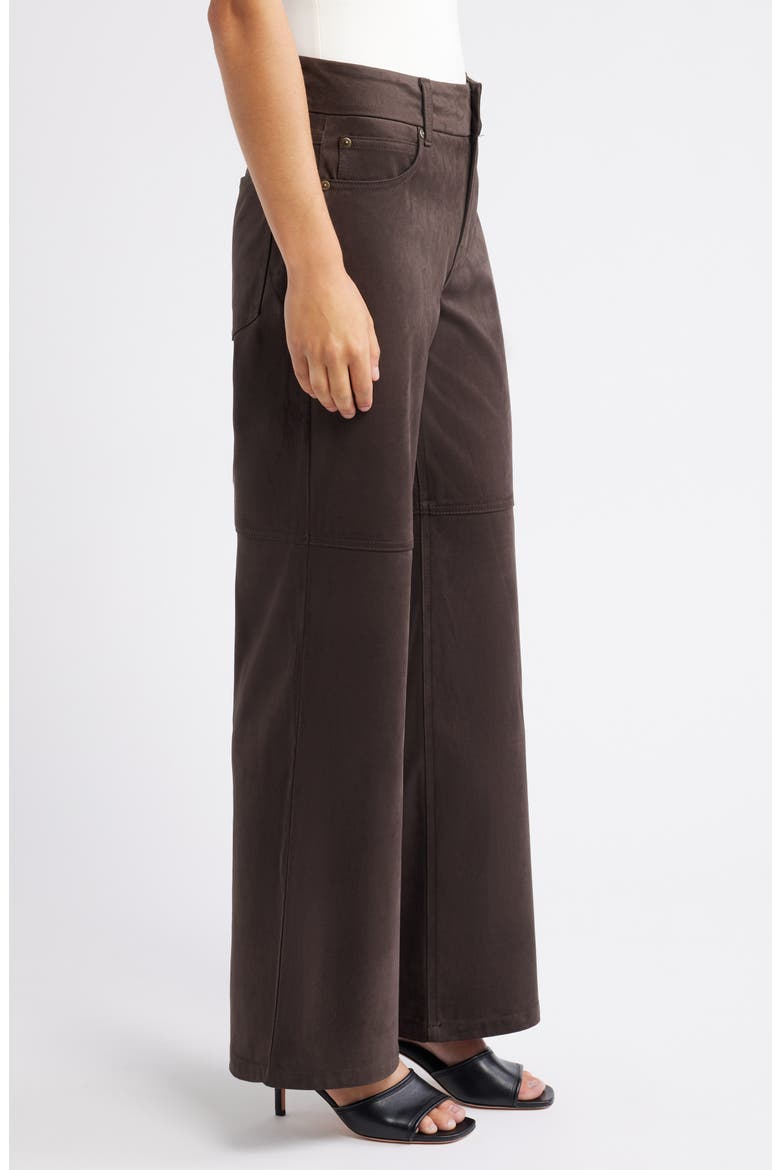 High Waist Wide Leg Faux Suede Jeans, Alternate, color, COFFEE