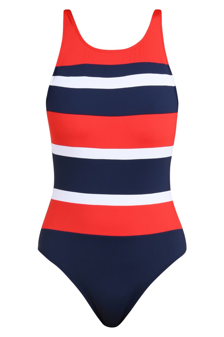 Americana Stripe One-Piece Swimsuit, Alternate, color, BLUE MULTI
