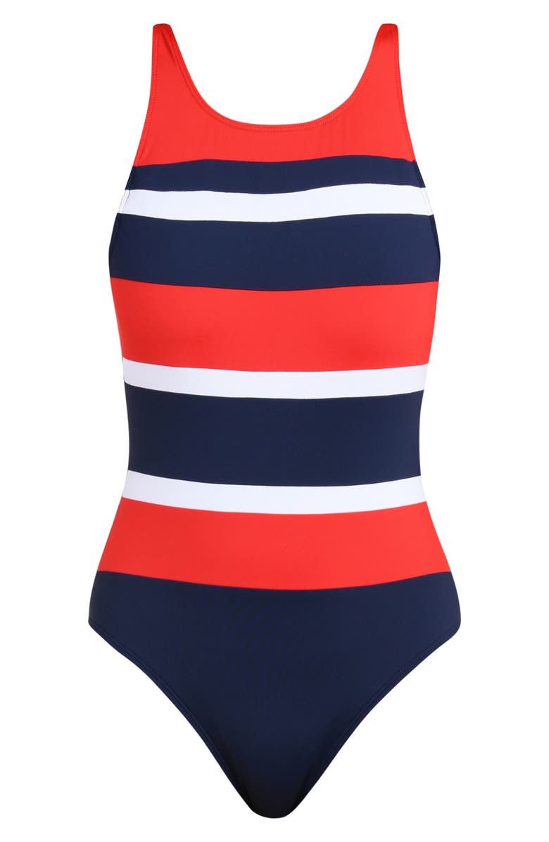 La Blanca Americana Stripe One-Piece Swimsuit, Alternate, color, Blue Multi