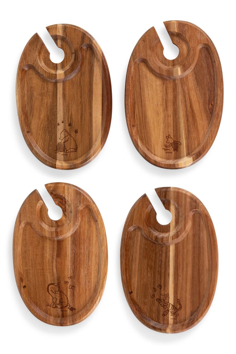 x Disney® Winnie the Pooh Wooden Appetizer Tray Set, Main, color, BROWN