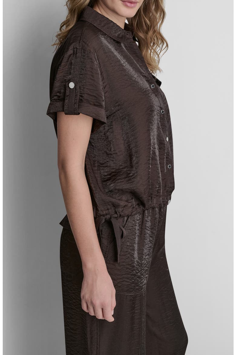 Twinkle Crinkle Roll Tab Cuff Button-Up Shirt, Alternate, color, TOBACCO