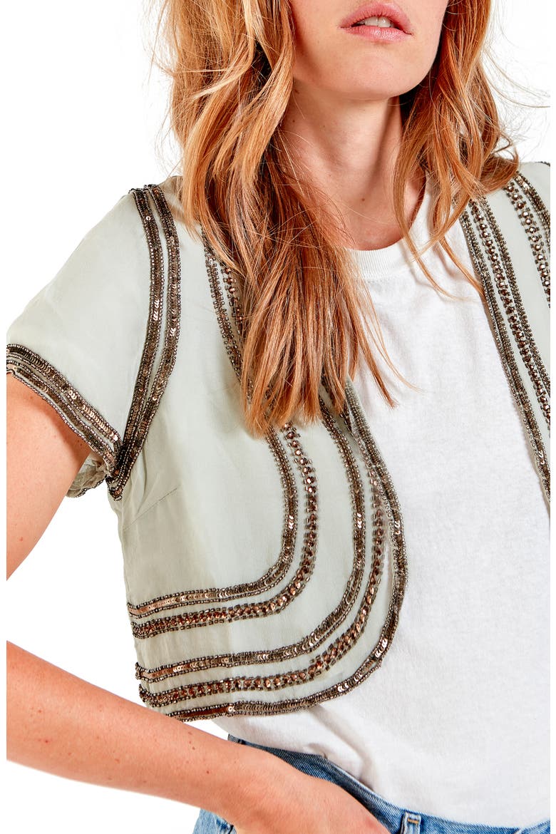 Kiki Beaded Crop Silk Jacket, Alternate, color, SAGE GREEN