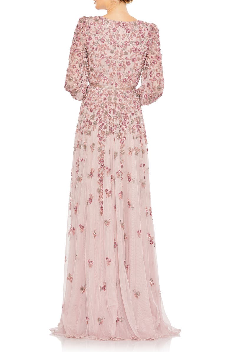 Mac Duggal Embellished V Neck 3/4 Sleeve A Line Gown, Alternate, color, Rose