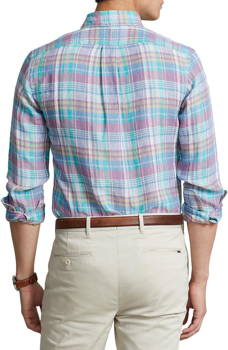 Polo Ralph Lauren Plaid Linen Button-Down Shirt, Alternate, color, Purple/ Blue Multi